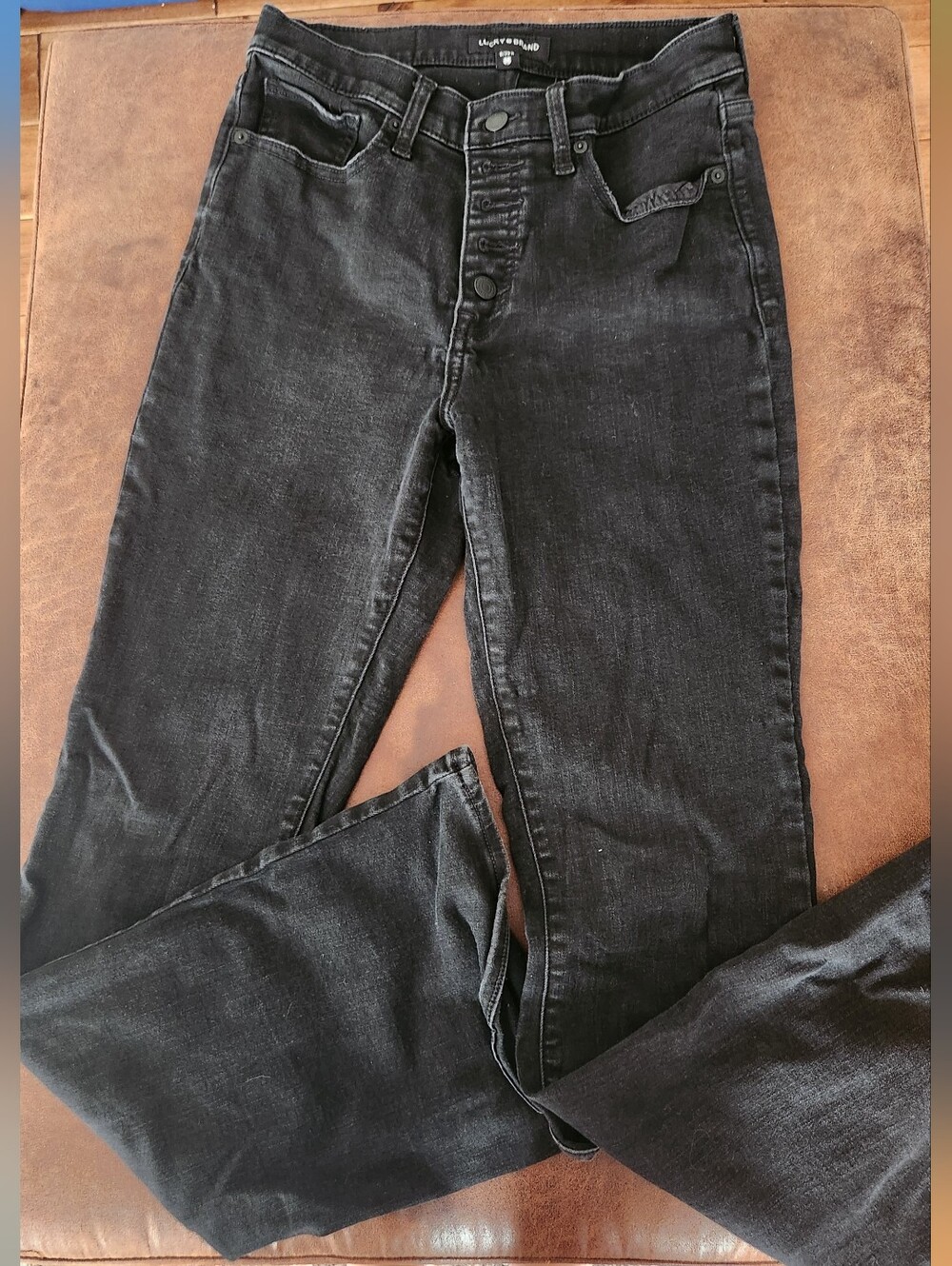 Lucky Brand Black Stevie High-Rise  Flare Button-Fly Jeans